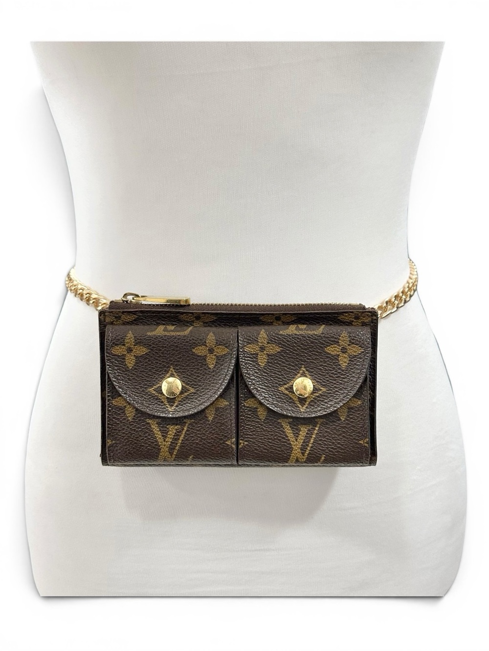 Louis Vuitton Monogram Leather Pochette Duo Mini Belt Bum Waist Bag on Chain